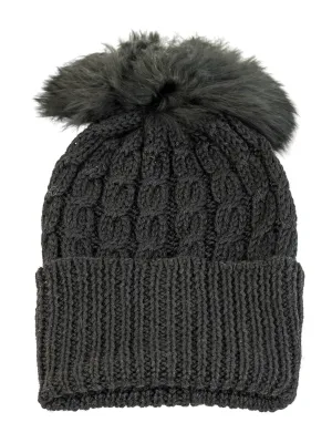100% Alpaca Wool Skullcap with Pom Pom (Black)
