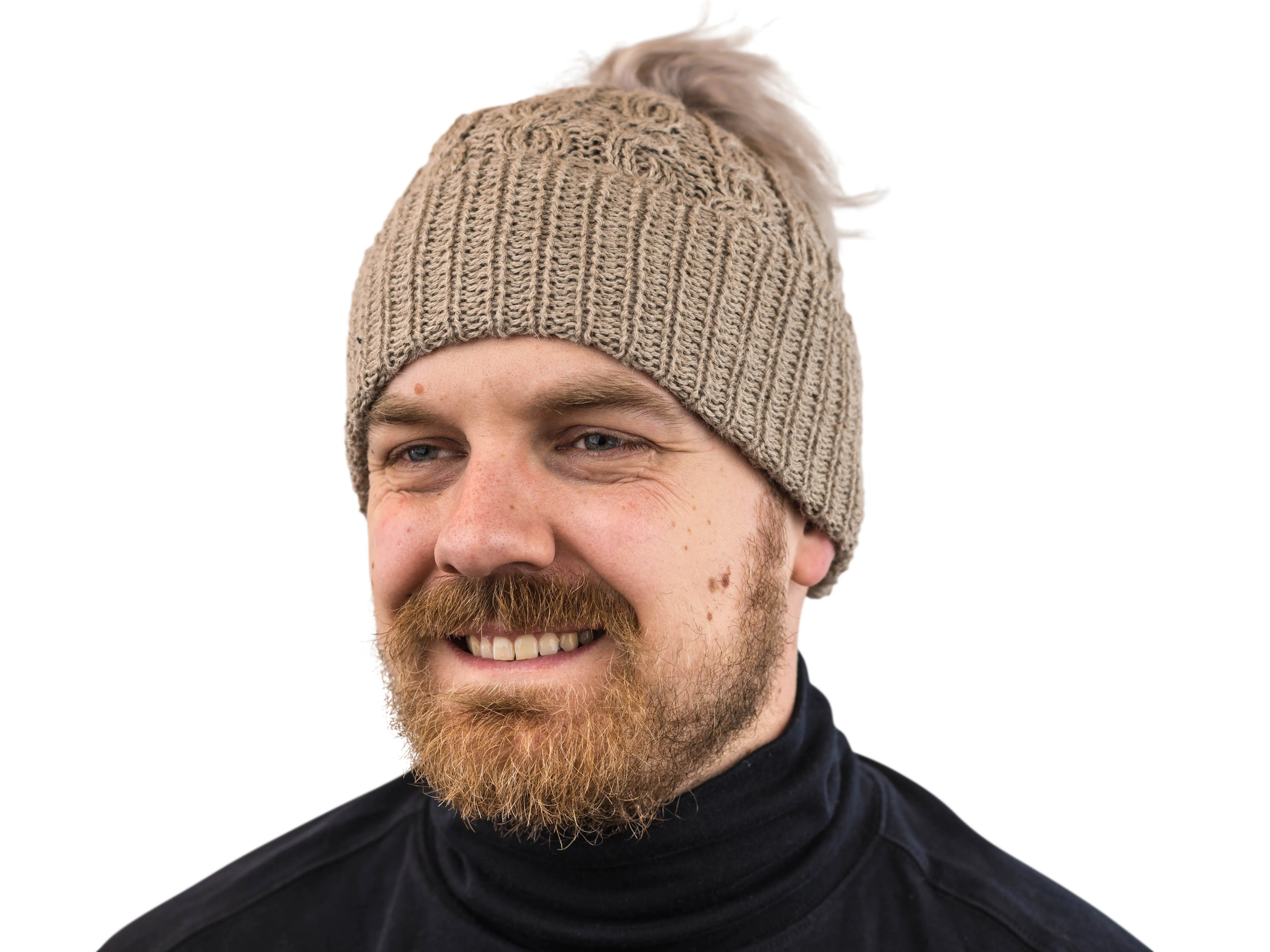 100% Alpaca Wool Skullcap with Pom Pom (Tan)