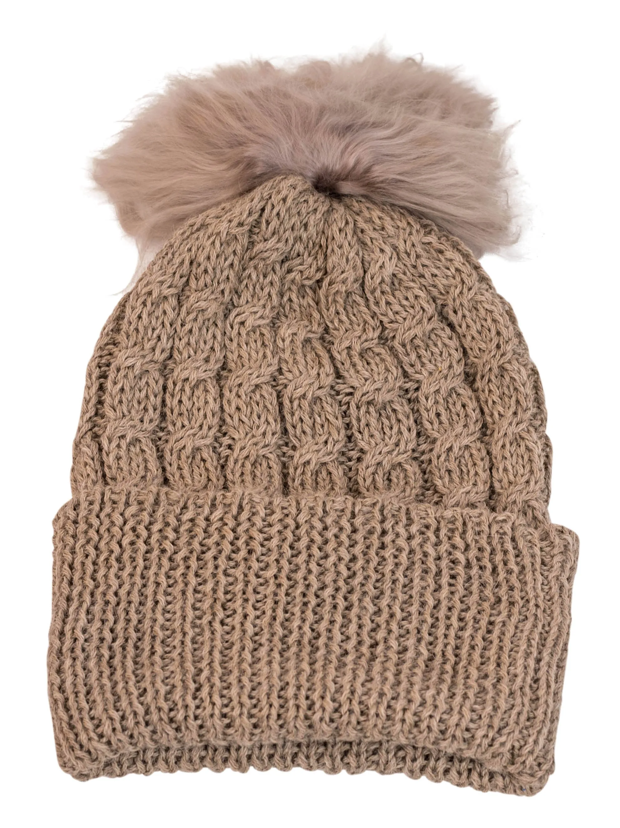 100% Alpaca Wool Skullcap with Pom Pom (Tan)
