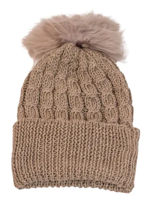 100% Alpaca Wool Skullcap with Pom Pom (Tan)