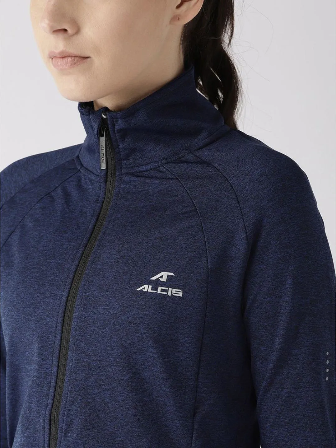 Alcis Women Navy Blue Solid Sporty Jacket