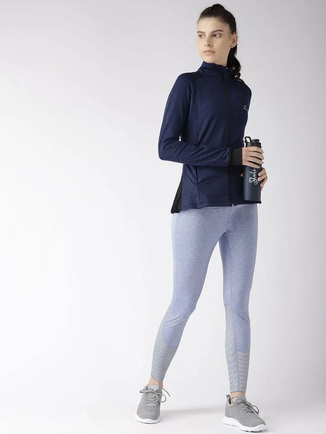 Alcis Women Navy Blue Solid Sporty Jacket