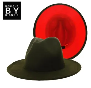 Army Green Red Bottom Fedora