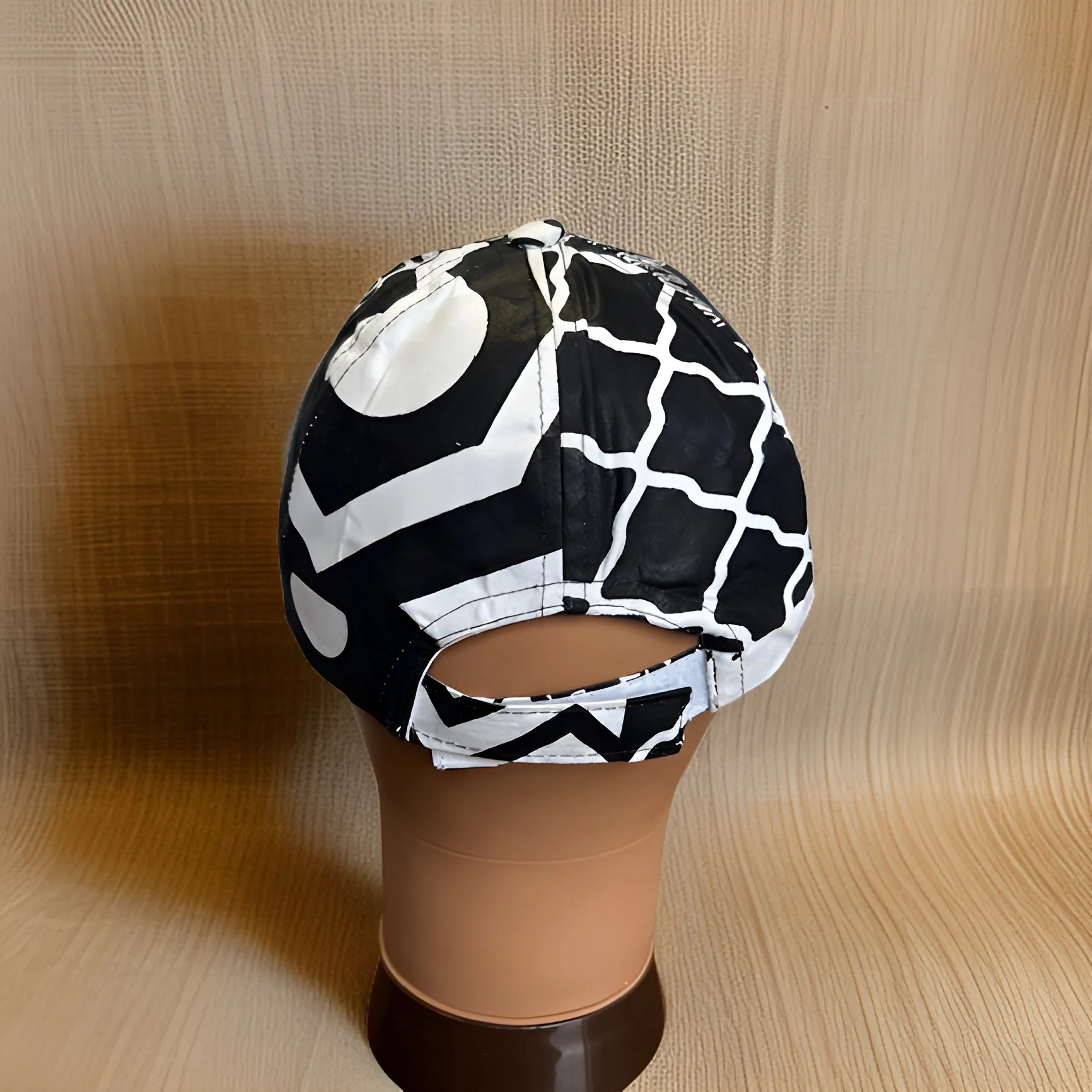 Black/White African Print Baseball Cap with Matching Mask