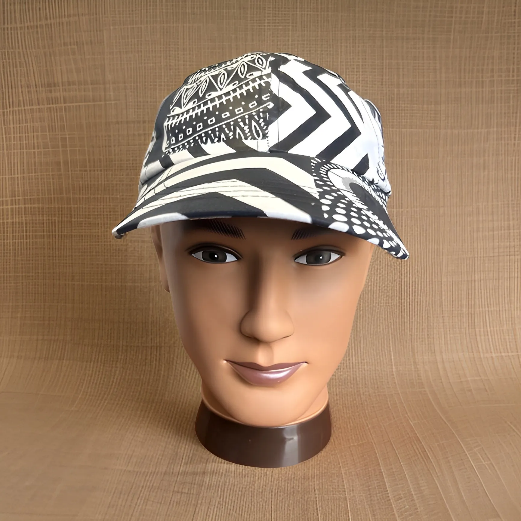 Black/White African Print Baseball Cap with Matching Mask