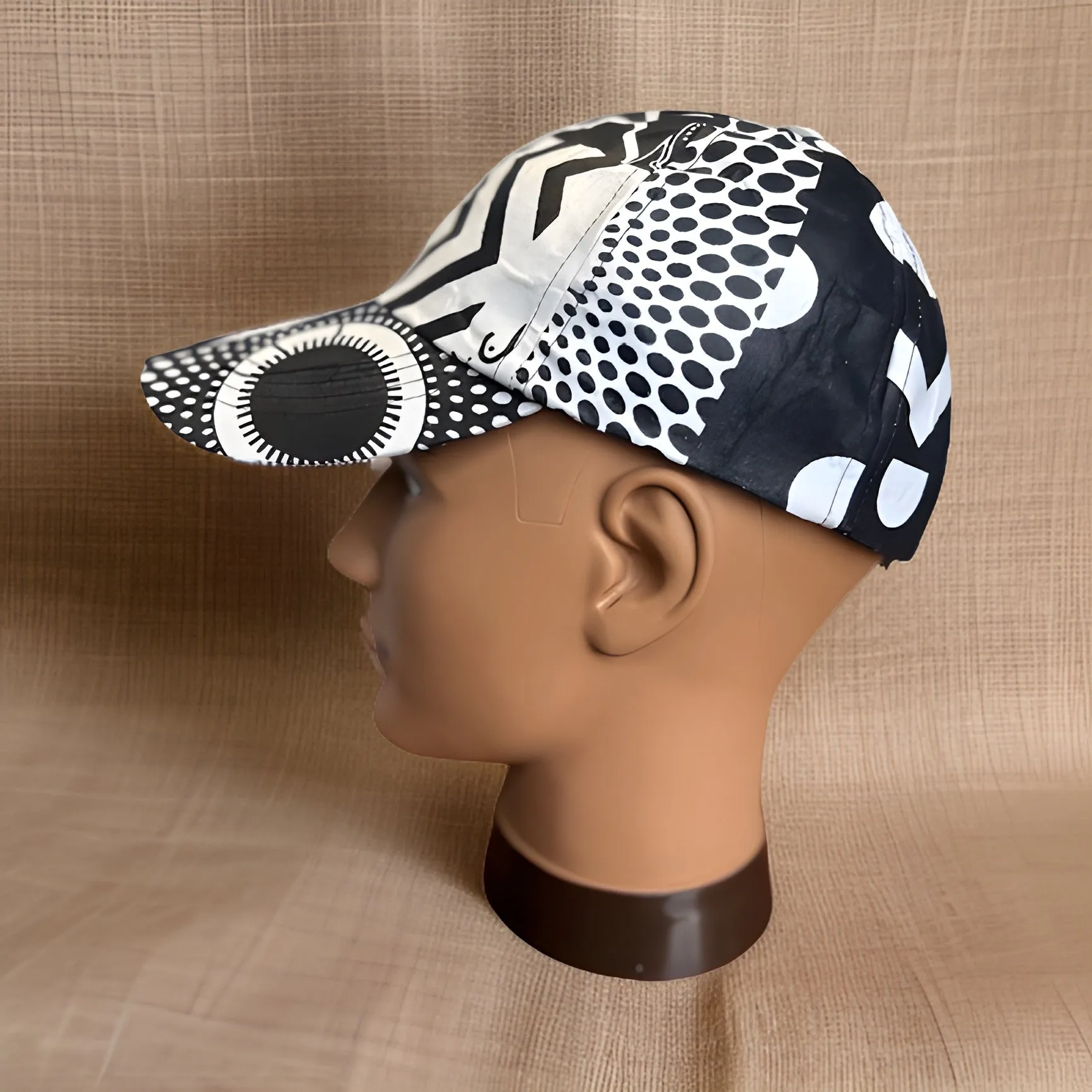Black/White African Print Baseball Cap with Matching Mask