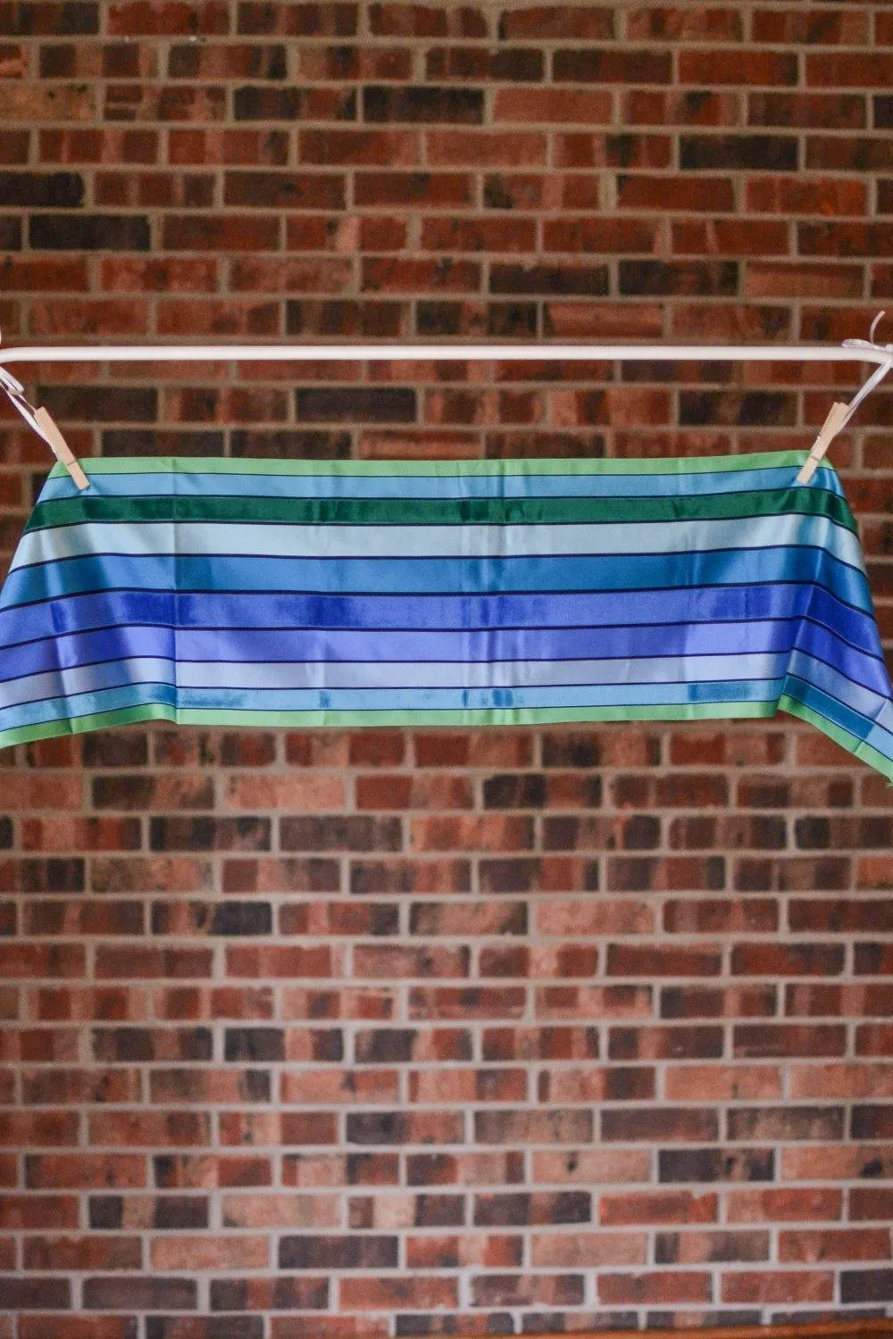 Blue and Green Striped Silk Scarf Made in France for Marshall Fields