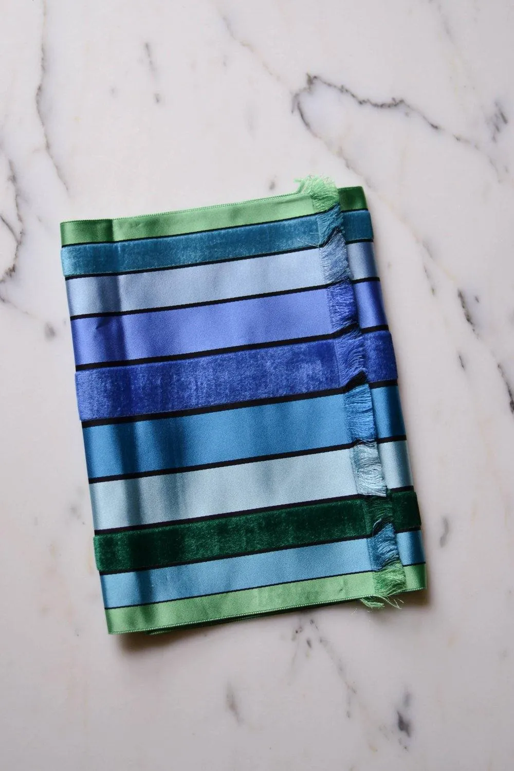 Blue and Green Striped Silk Scarf Made in France for Marshall Fields