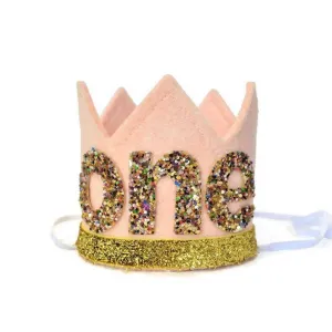 Blush Felt Crown - Gold Glitter Trim - Confetti Number