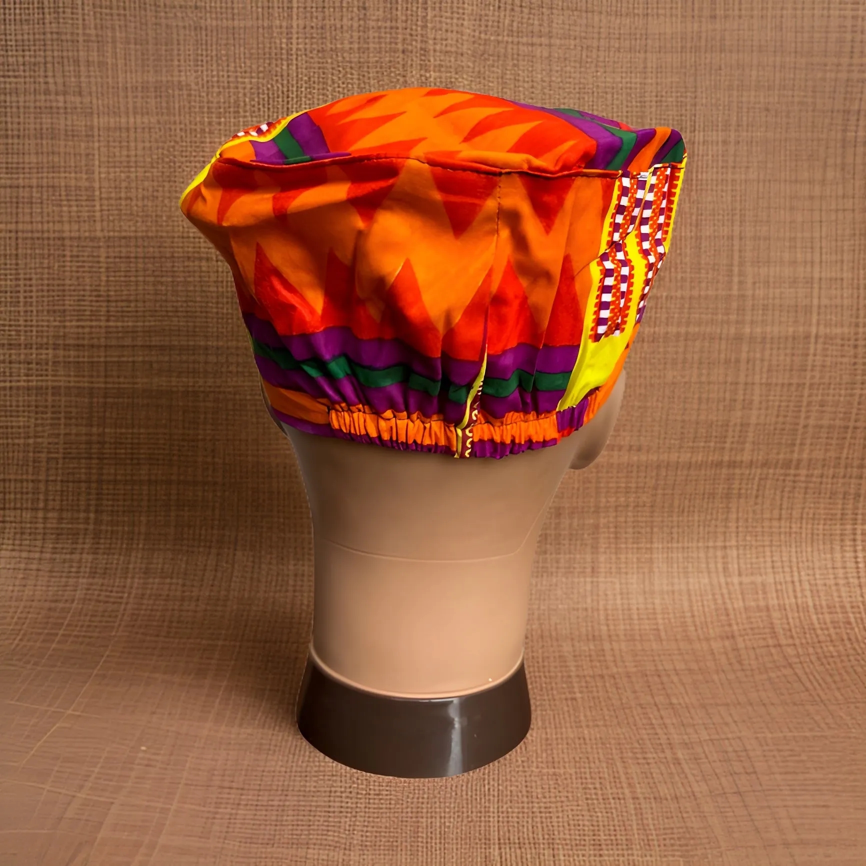 Bold Orange/Red Colorful Kente Print African Kufi Hat with Matching Mask