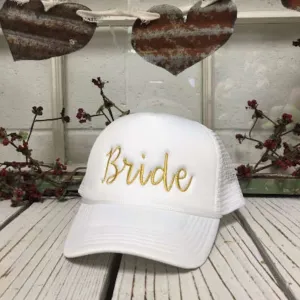 Bride Gold Thread Embroidered Trucker Hat