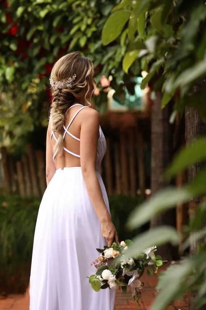 Casual Beach Chiffon Wedding Dresses with Side Slit