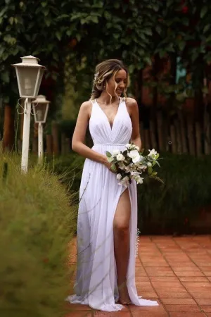 Casual Beach Chiffon Wedding Dresses with Side Slit