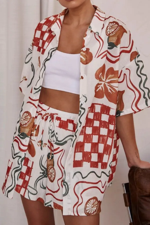 Casual Graffiti Print Two -piece Suit