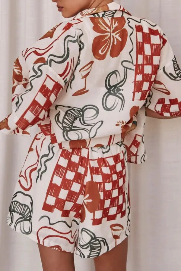 Casual Graffiti Print Two -piece Suit