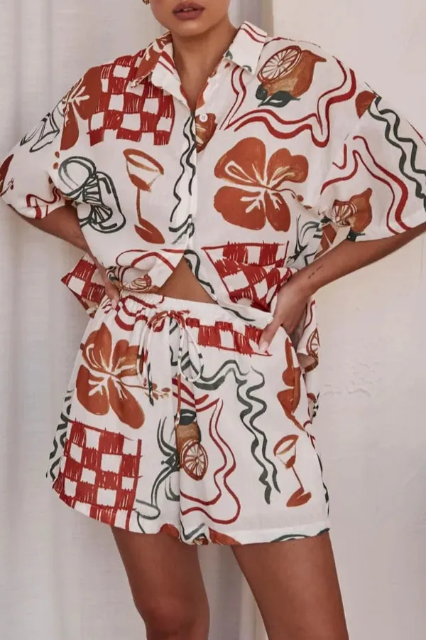 Casual Graffiti Print Two -piece Suit