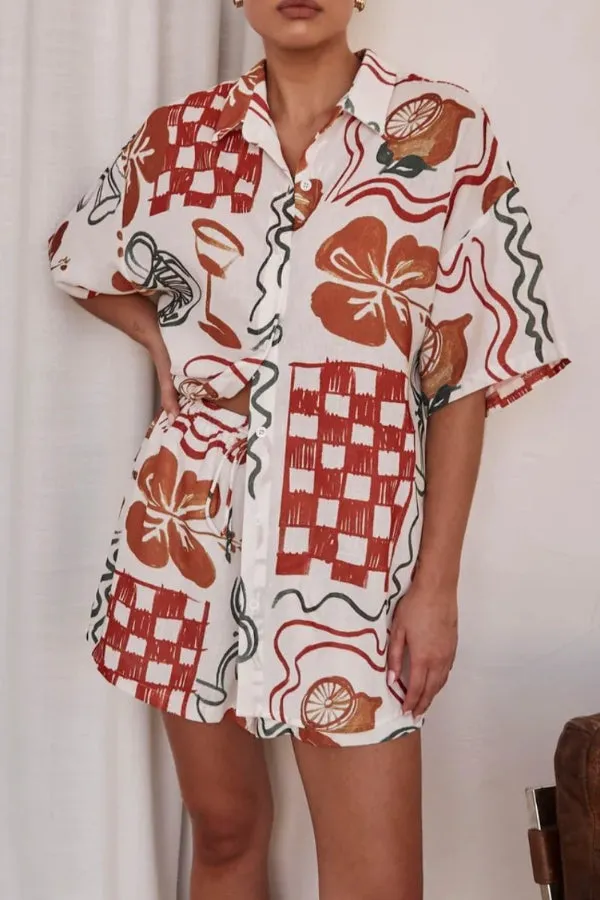 Casual Graffiti Print Two -piece Suit