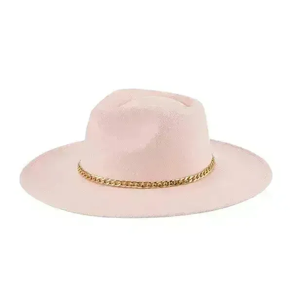 Chain Belt Fedora Hat - Suede-Like Polyester Hat | Femstylo