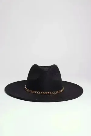 Chain Belt Fedora Hat - Suede-Like Polyester Hat | Femstylo
