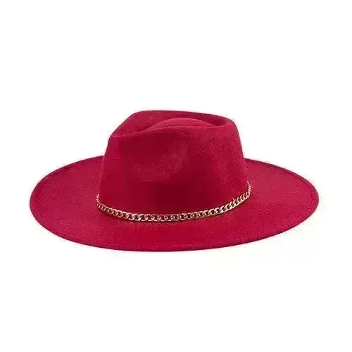 Chain Belt Fedora Hat - Suede-Like Polyester Hat | Femstylo