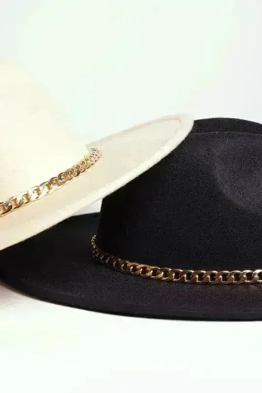 Chain Belt Fedora Hat - Suede-Like Polyester Hat | Femstylo