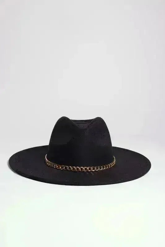 Chain Belt Fedora Hat - Suede-Like Polyester Hat | Femstylo