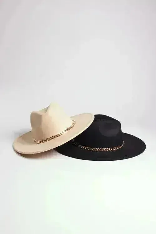 Chain Belt Fedora Hat - Suede-Like Polyester Hat | Femstylo
