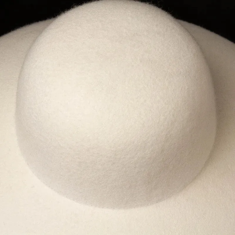 Classical Big Wide Brim Wool Felt Hat Lady Floppy Bowler Hat White Fedora hat women Winter Warm Hat Derby Church Party Dress Hat