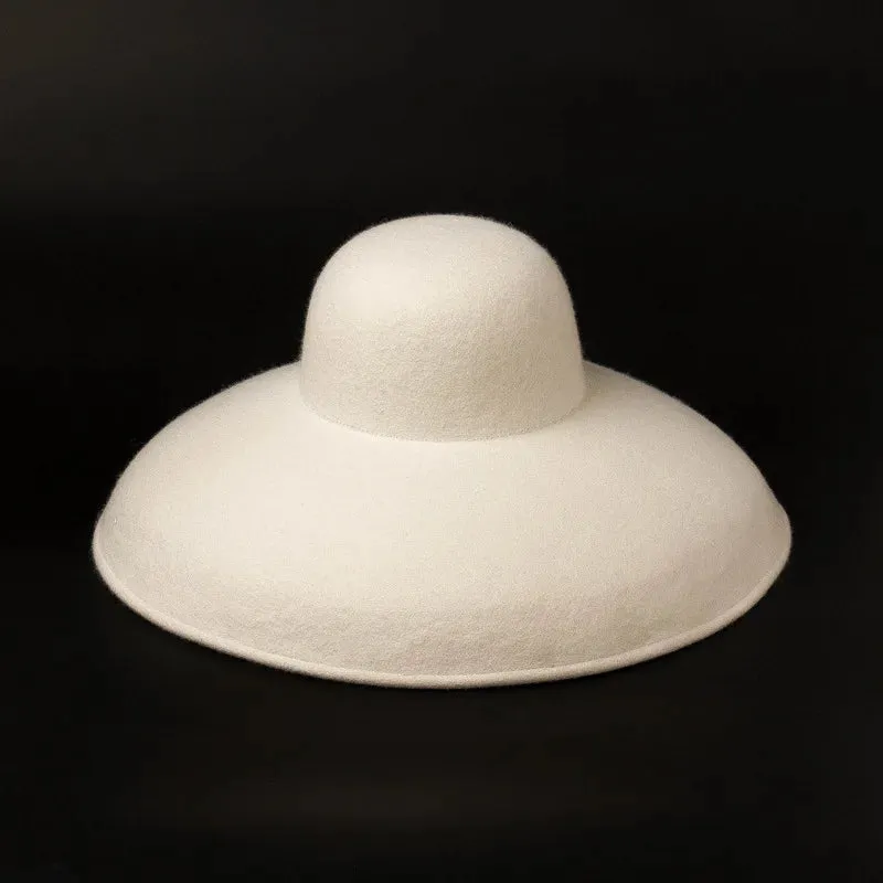 Classical Big Wide Brim Wool Felt Hat Lady Floppy Bowler Hat White Fedora hat women Winter Warm Hat Derby Church Party Dress Hat