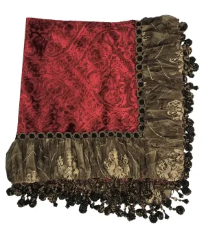 Designer Table Throw Red Velvet Embroidered Organza