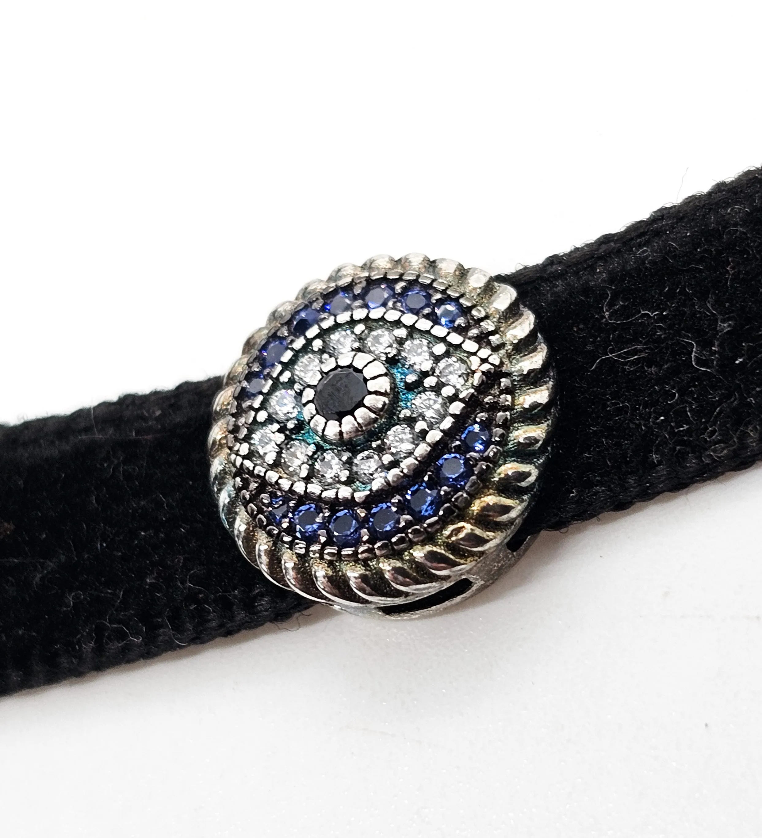 EJI Evil Eye Protection Swarovski Crystal sterling silver black velvet choker necklace