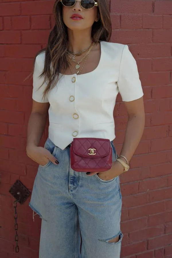 Fashionable for Fall Square Neck Short Sleeve Button Up Jacket