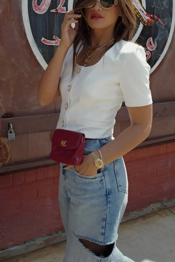 Fashionable for Fall Square Neck Short Sleeve Button Up Jacket