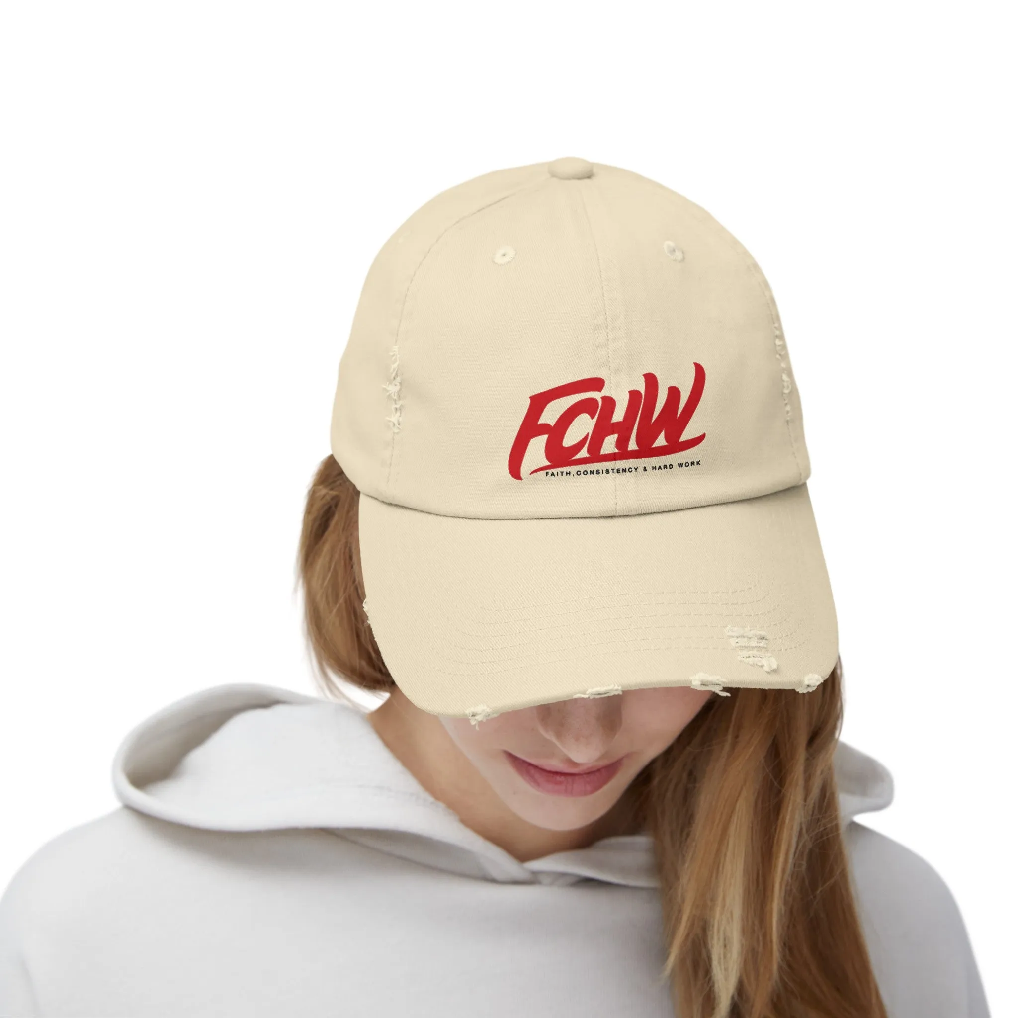 FCHW Red|Cream Unisex Distressed Cap