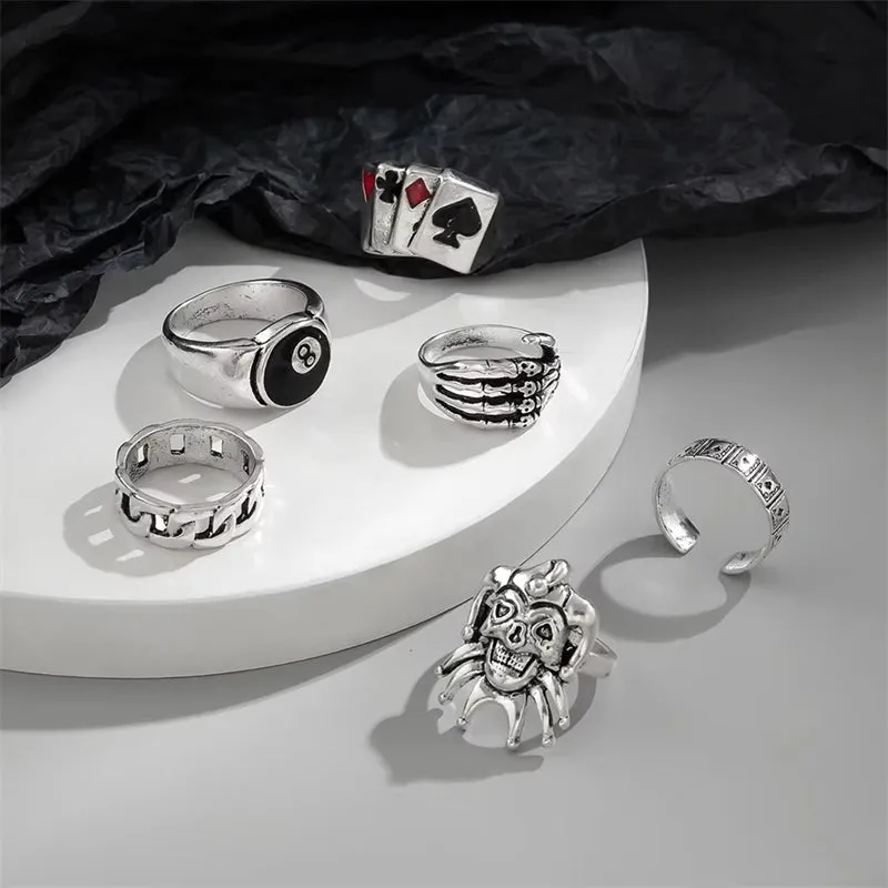 Female Vintage Fashionable Porker Clown Ghost Ring Sets