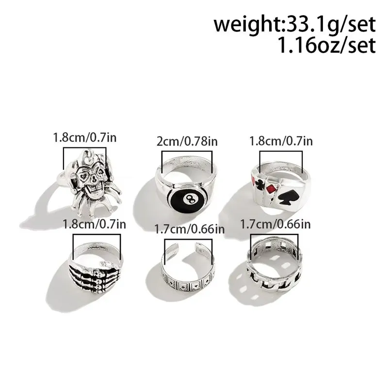 Female Vintage Fashionable Porker Clown Ghost Ring Sets
