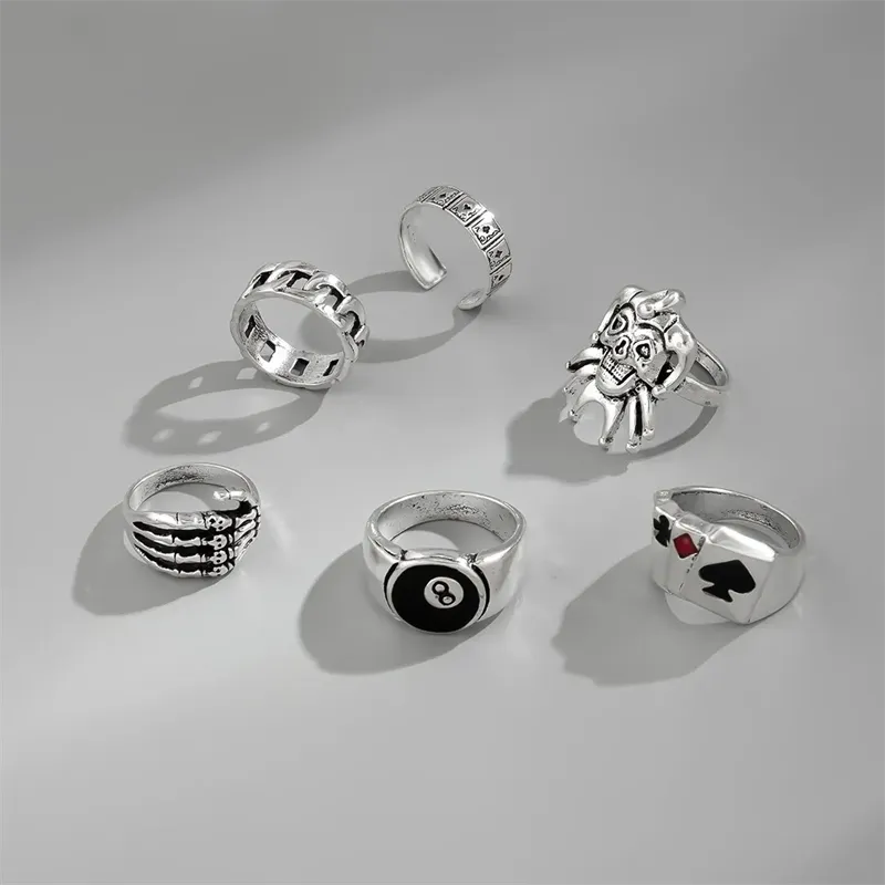 Female Vintage Fashionable Porker Clown Ghost Ring Sets