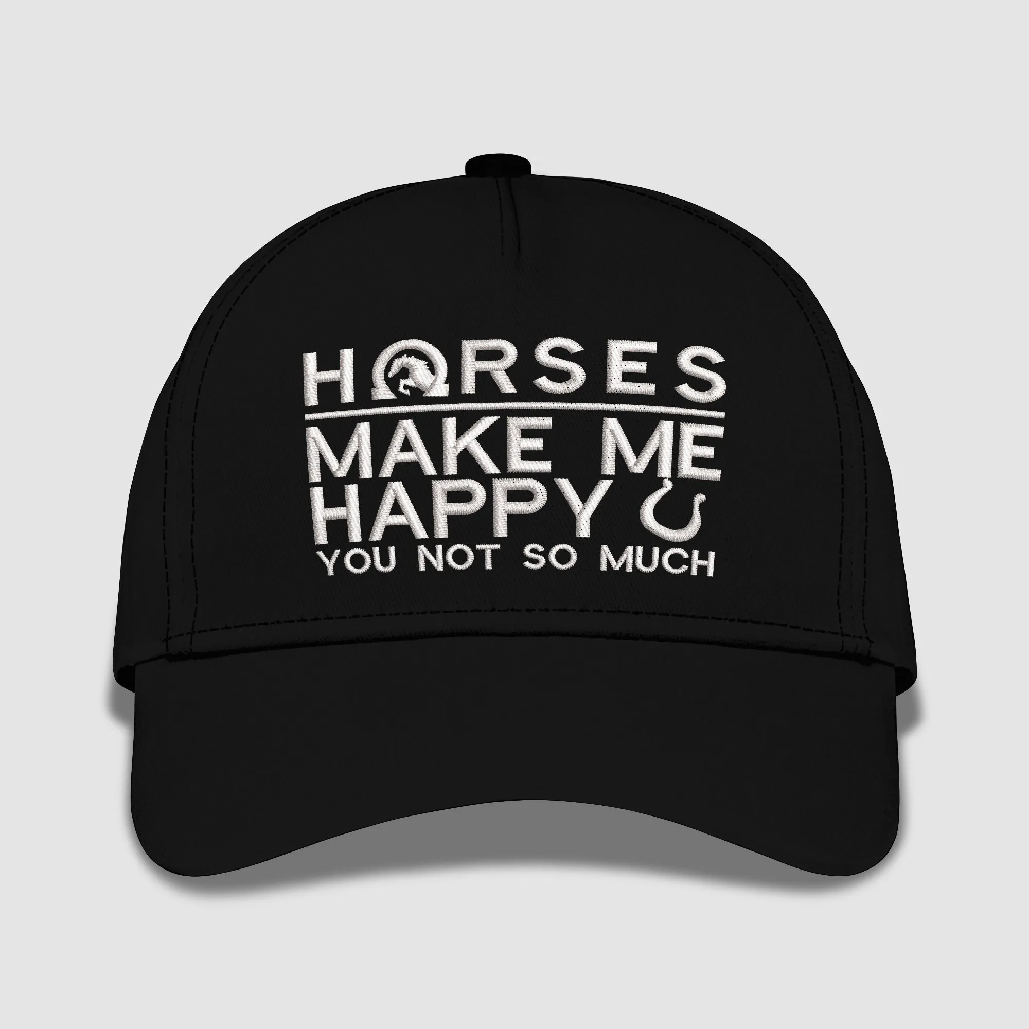 Horse Meke Me Happy Embroidered Baseball Caps