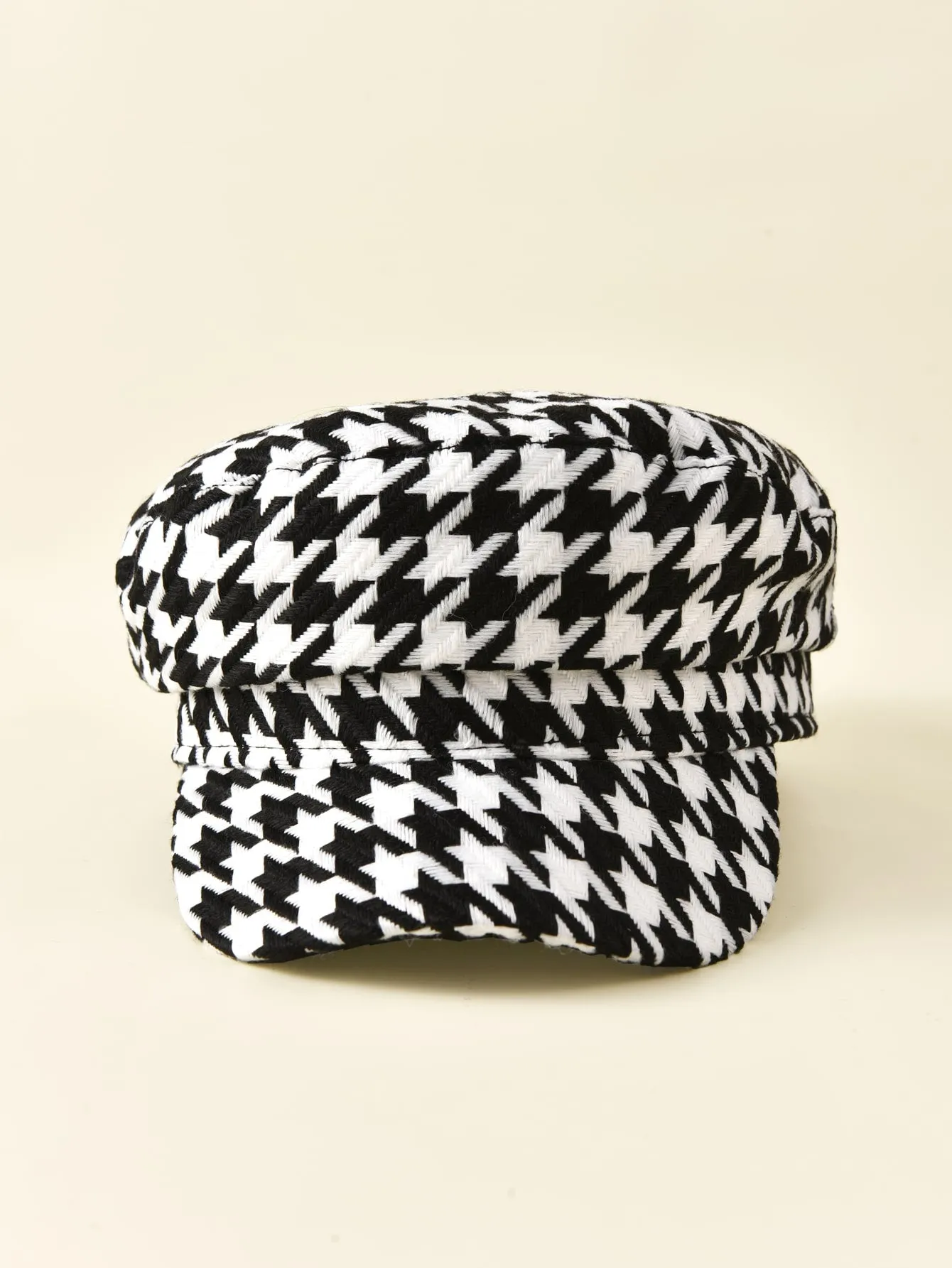 Houndstooth Pattern Baker Boy Cap - Black and White- FD ⚡