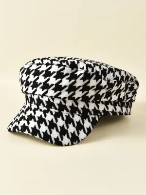 Houndstooth Pattern Baker Boy Cap - Black and White- FD ⚡