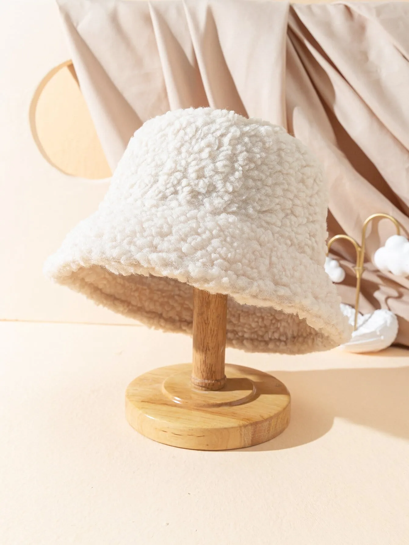 Solid Fuzzy Bucket Hat - Beige