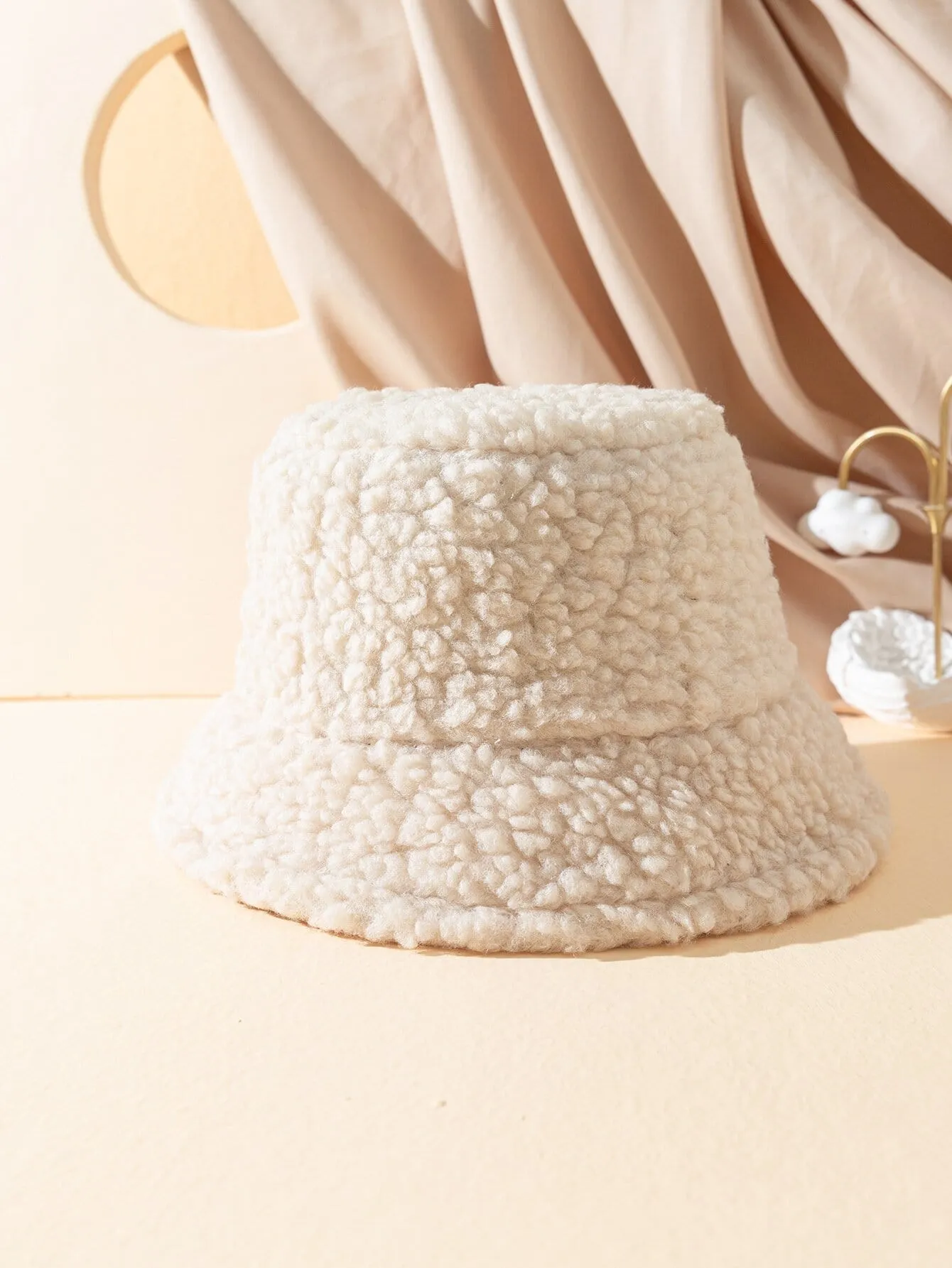 Solid Fuzzy Bucket Hat - Beige