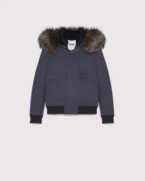 Technical cotton jacket with fox and rabbit fur