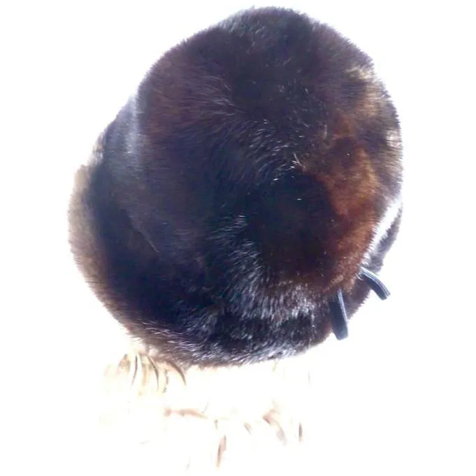 Vintage Darkest Brown/Black Mink Fur Brimmed Hat  1960s Arrow Ornament