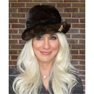 Vintage Darkest Brown/Black Mink Fur Brimmed Hat  1960s Arrow Ornament