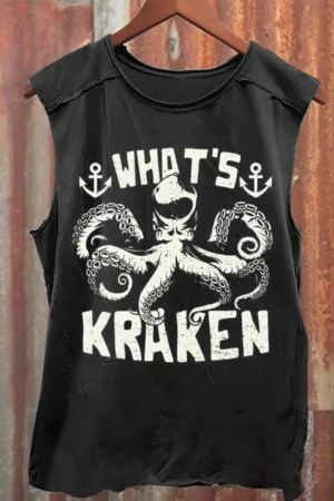 What's Kraken Art Print 100% Cotton Casual Tank Top